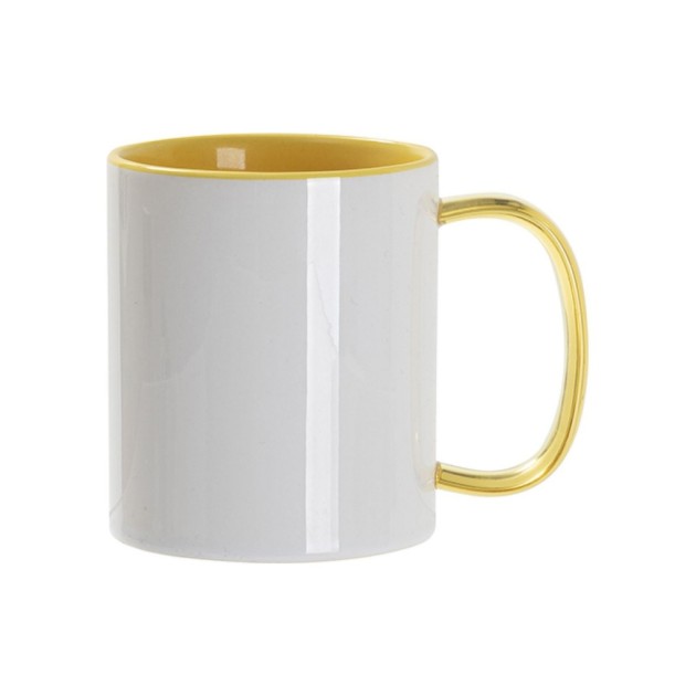 Taza Blanca Interior y Asa Amarilla